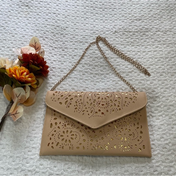 Handbags - Elegant Beige Envelope with Copper Accents Clutch